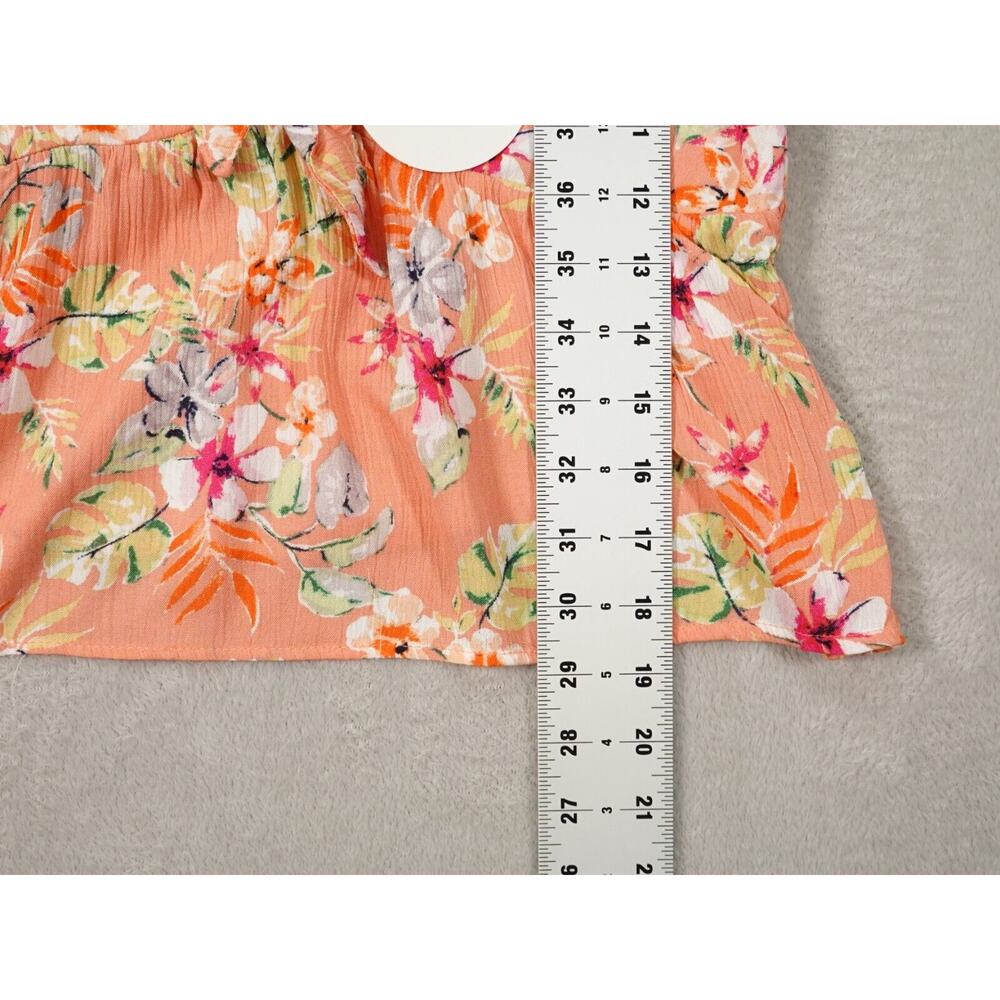 Pink Rose Womens Orange Crop Top Sleeveless Floral Tie Knot Smocked Size M - Picture 4 of 10